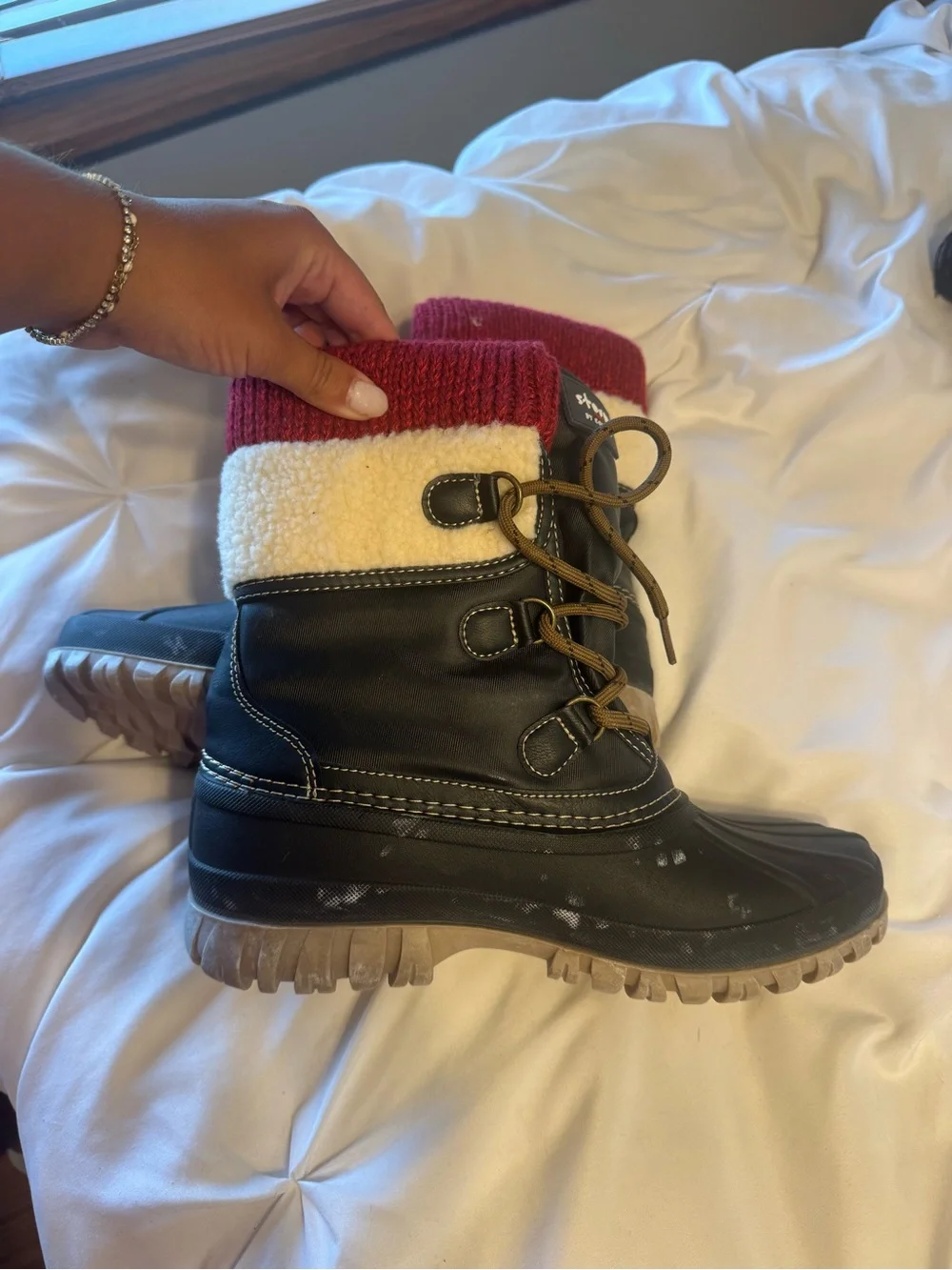 Storm by Cougar Women's Black Winter Boots with Red Knit Cuff